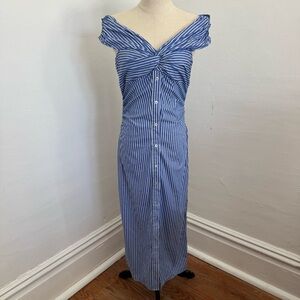 Mango Blue and White Striped Midi Dress